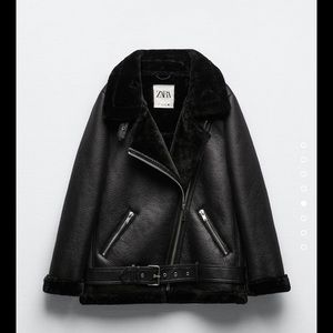 COPY - ZARA BLACK FAUX LEATHER AVIATOR BIKER COAT